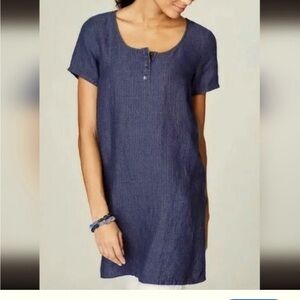 Jjill Linen Blue Round Neck Swimsuit Coverup, size Large